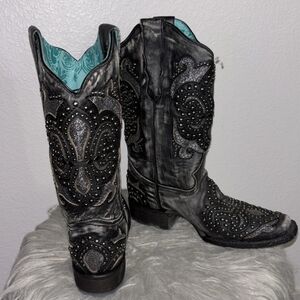 Corral Women's Studded Tooled Inlay Western Boots - Square Toe Size 10.5